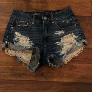 Distressed high waisted jean shorts